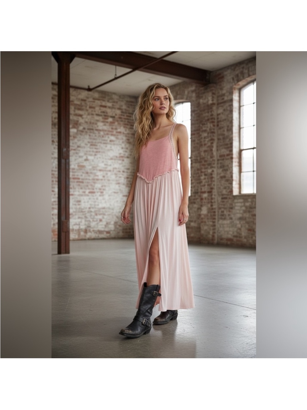 POL Sleeveless Pink Two-Tone Maxi Dress with Front Slit